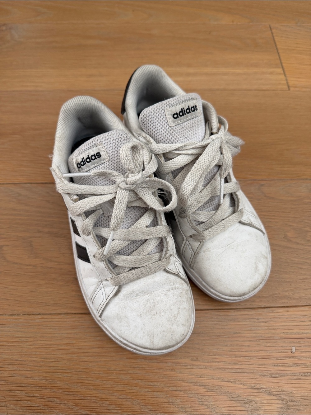 adidas Kids White Sneakers with Black Stripes